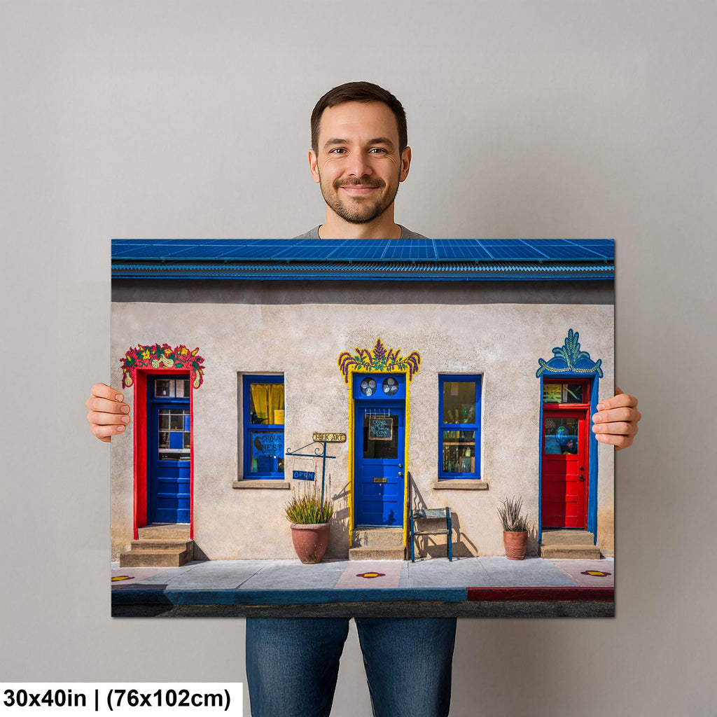 Tucson Arizona - Colorful Adobe Shopfront With Blue and Red Doors, Photography Print Wall Art