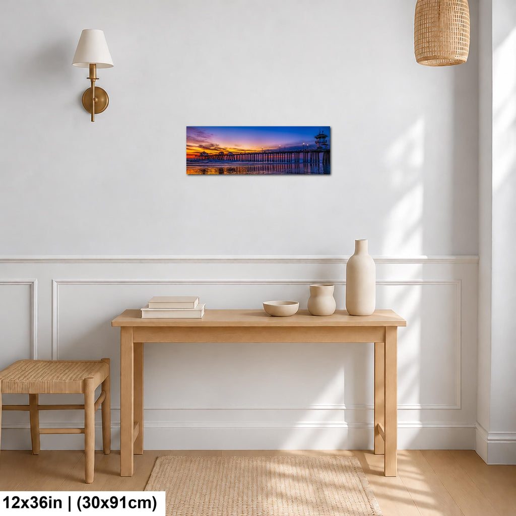 Pier at Dusk: Huntington Beach California Ocean Sunset Photography Wall Art