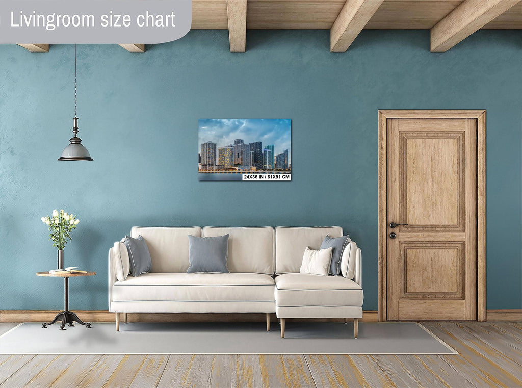 Miami Skyline Print - Biscayne Bay Art | Blue Hour Wall Art, Urban Coastal Canvas