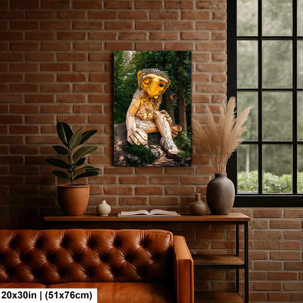 Whimsical Wooden Troll Sculpture in Detroit Lakes Minnesota Forest Print, Scandinavian Folk Art Photography