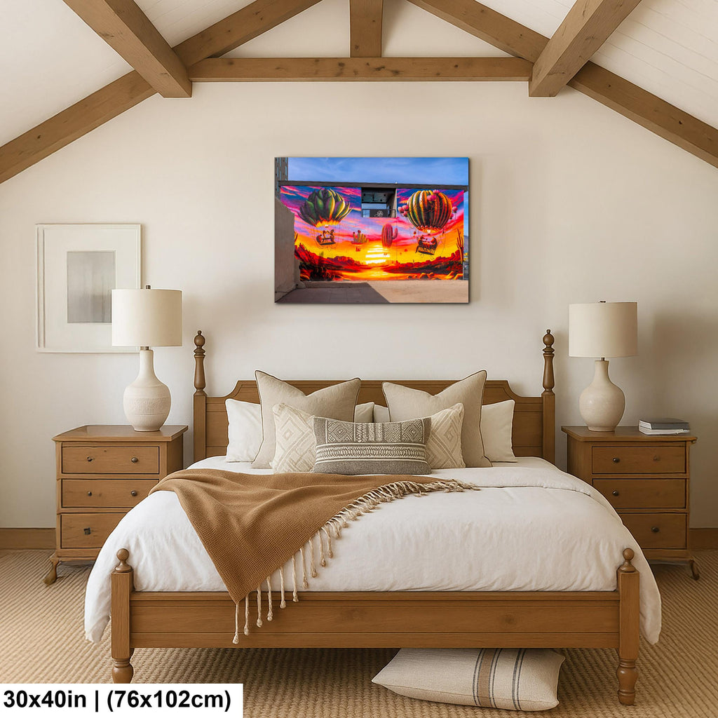 Tucson Mural - Surreal Desert Mural With Floating Cactus Balloons, Photography Print Wall Art