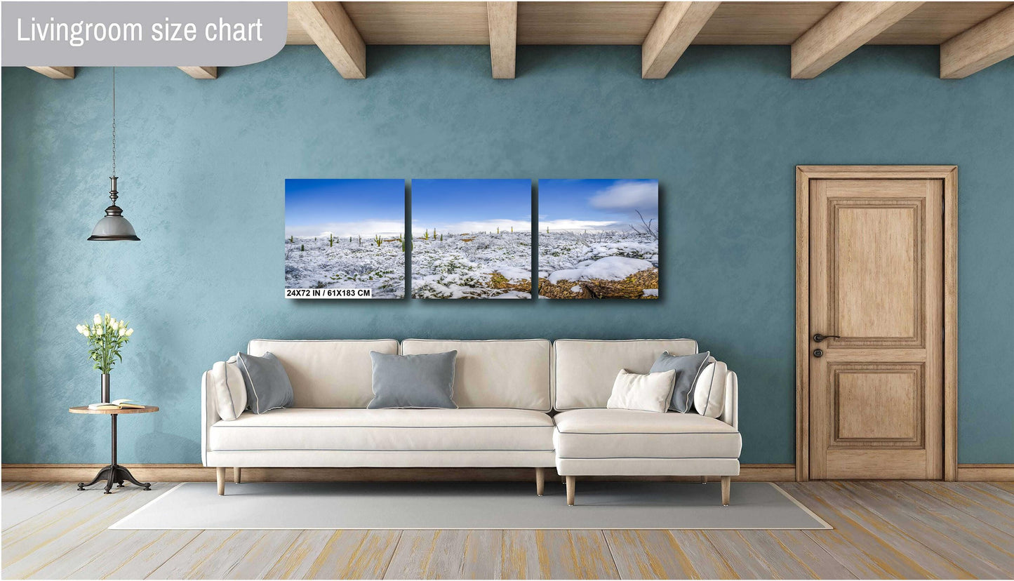 Saguaro Snow Print – Winter Desert Photography | Southwestern Cactus Wall Art