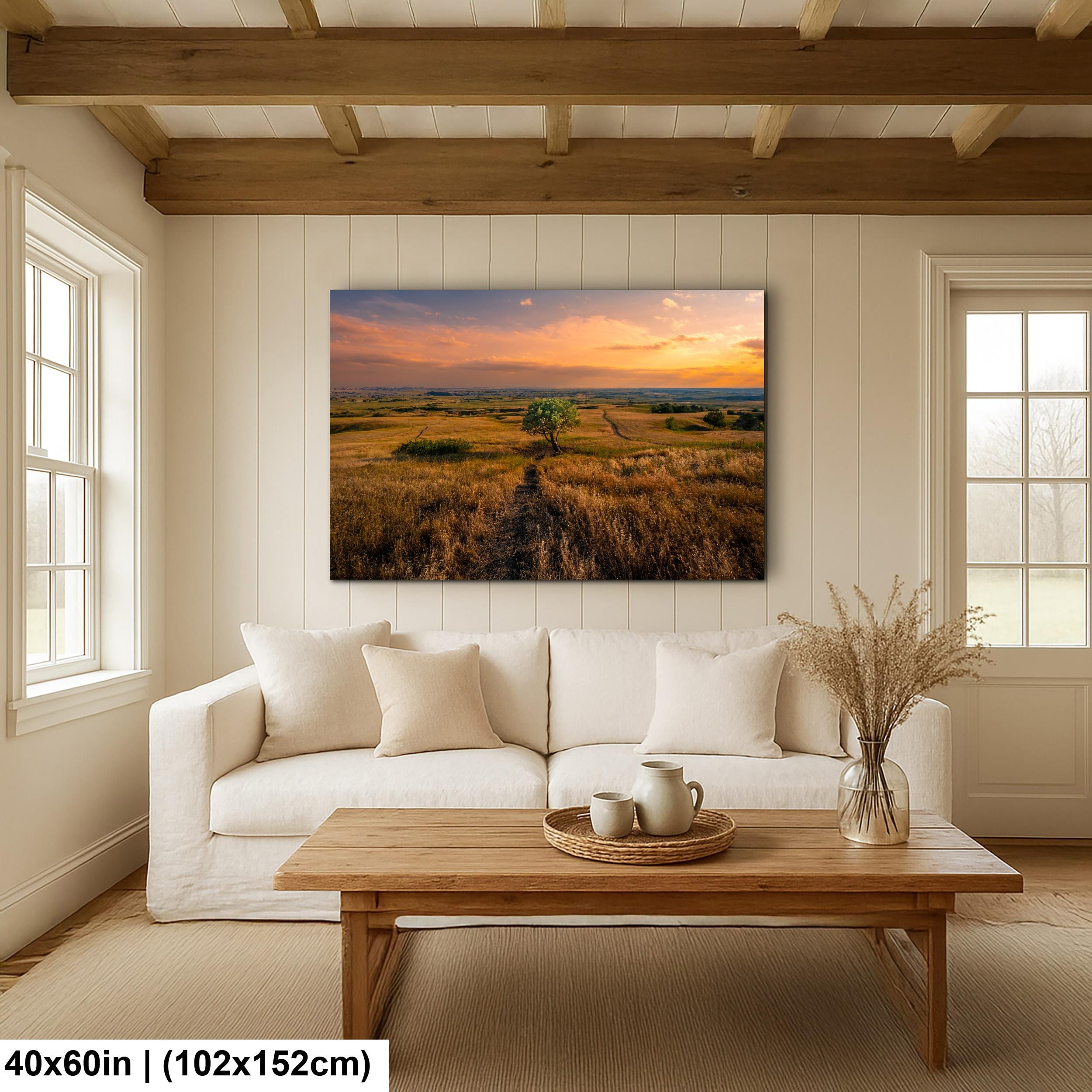 Golden Prairie Tree Badlands National Park South Dakota Photography Print, Western Landscape Wall Art, Sunset Home Decor