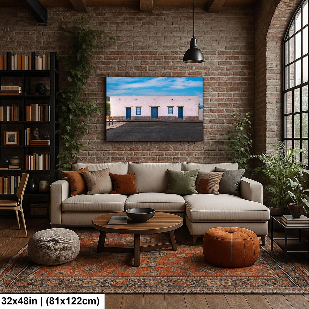 Historic Adobe Building with Blue Doors, Tucson Arizona, Photography Wall Art