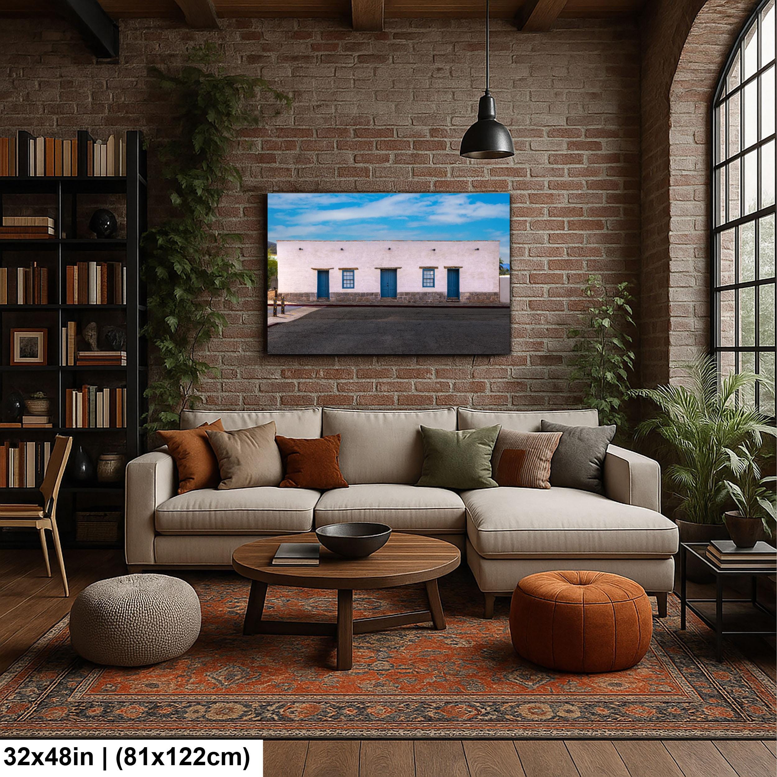 Historic Adobe Building with Blue Doors, Tucson Arizona, Photography Wall Art