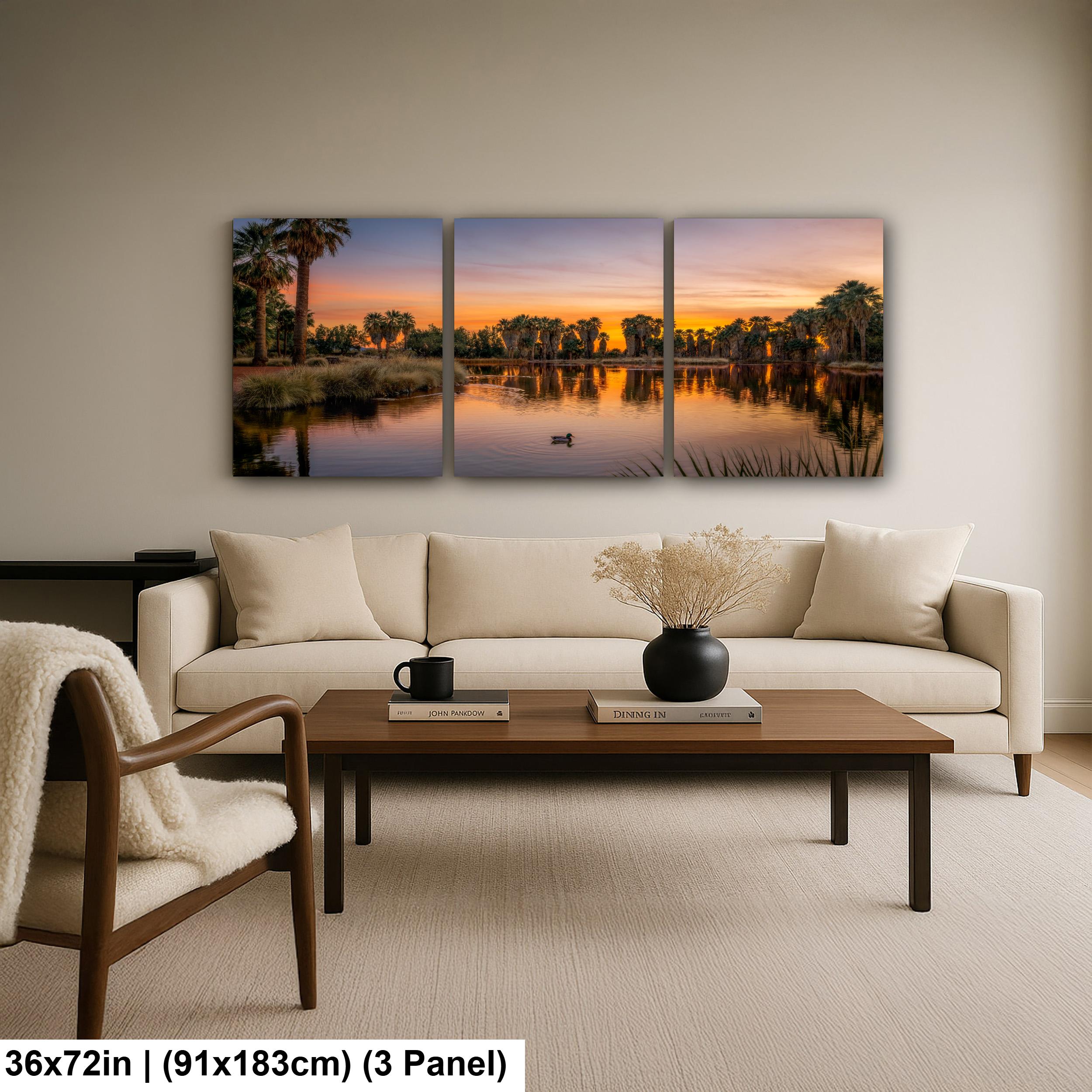 Agua Caliente Park Sunset Reflection, Tucson Arizona Photography Print, Desert Oasis Wall Art, Palm Tree Landscape Decor