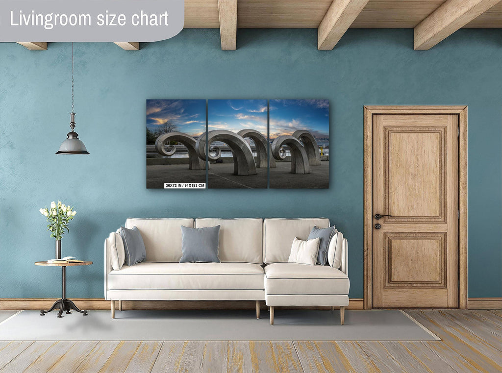 Seattle Waterfront Print: Salmon Waves Sculpture Modern Wall Art