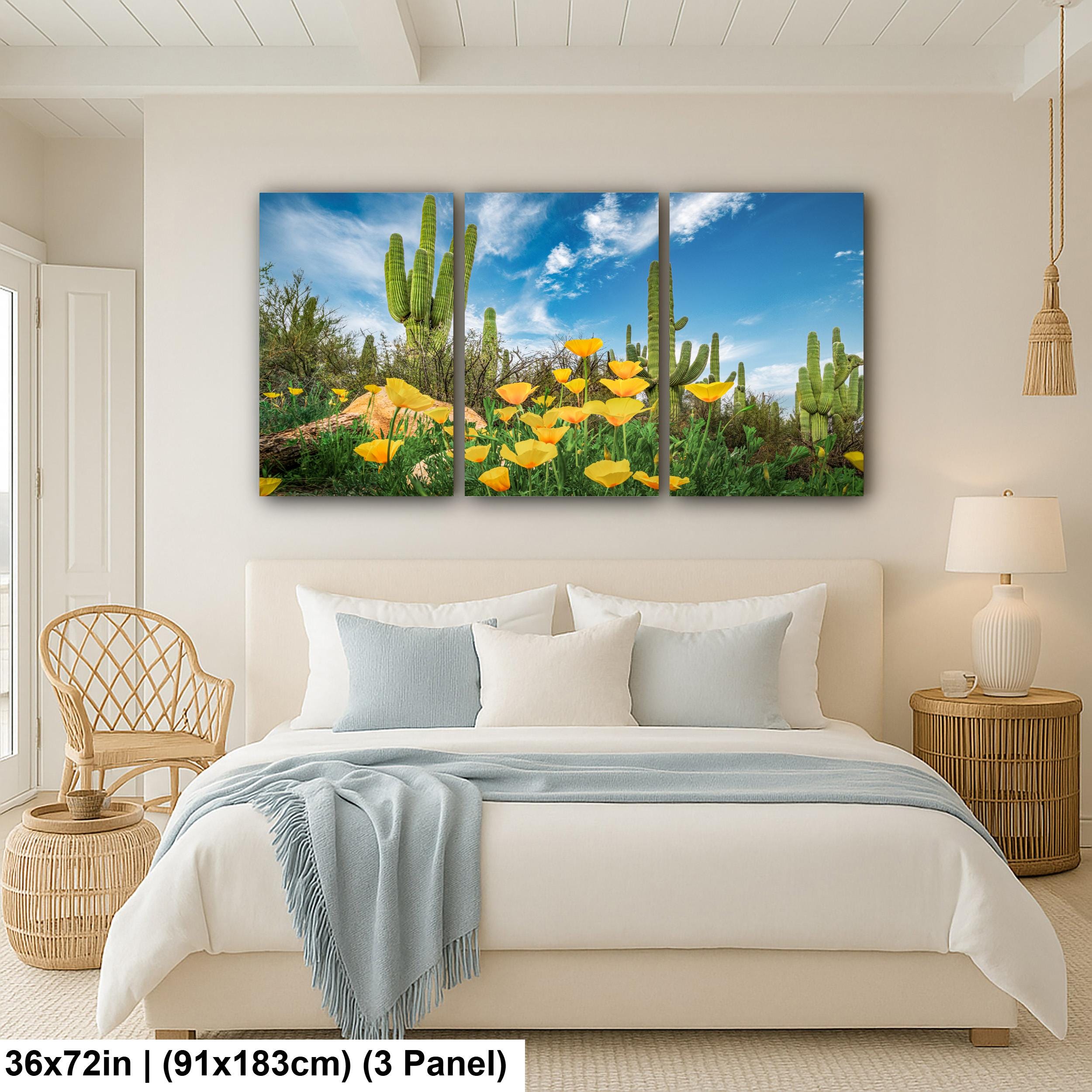 Sonoran Desert Yellow Poppies with Saguaros - Catalina State Park Tucson Arizona Photography Print