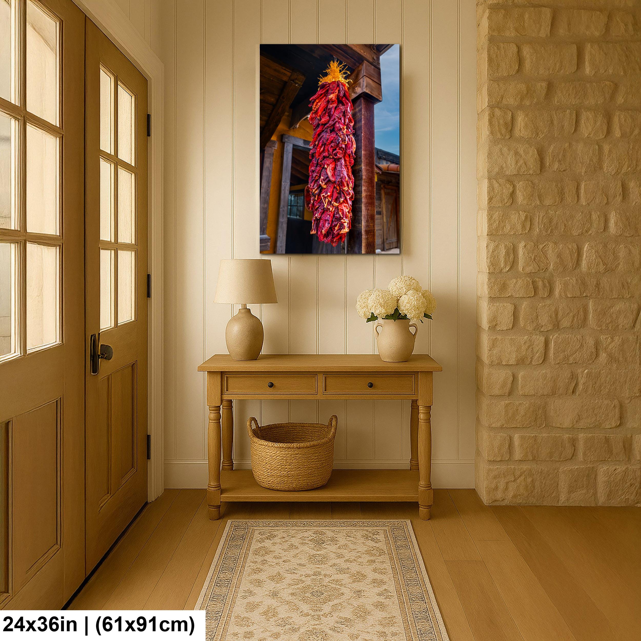 Sunlit Chile Ristra on Rustic Porch, Tombstone Arizona, Photography Wall Art