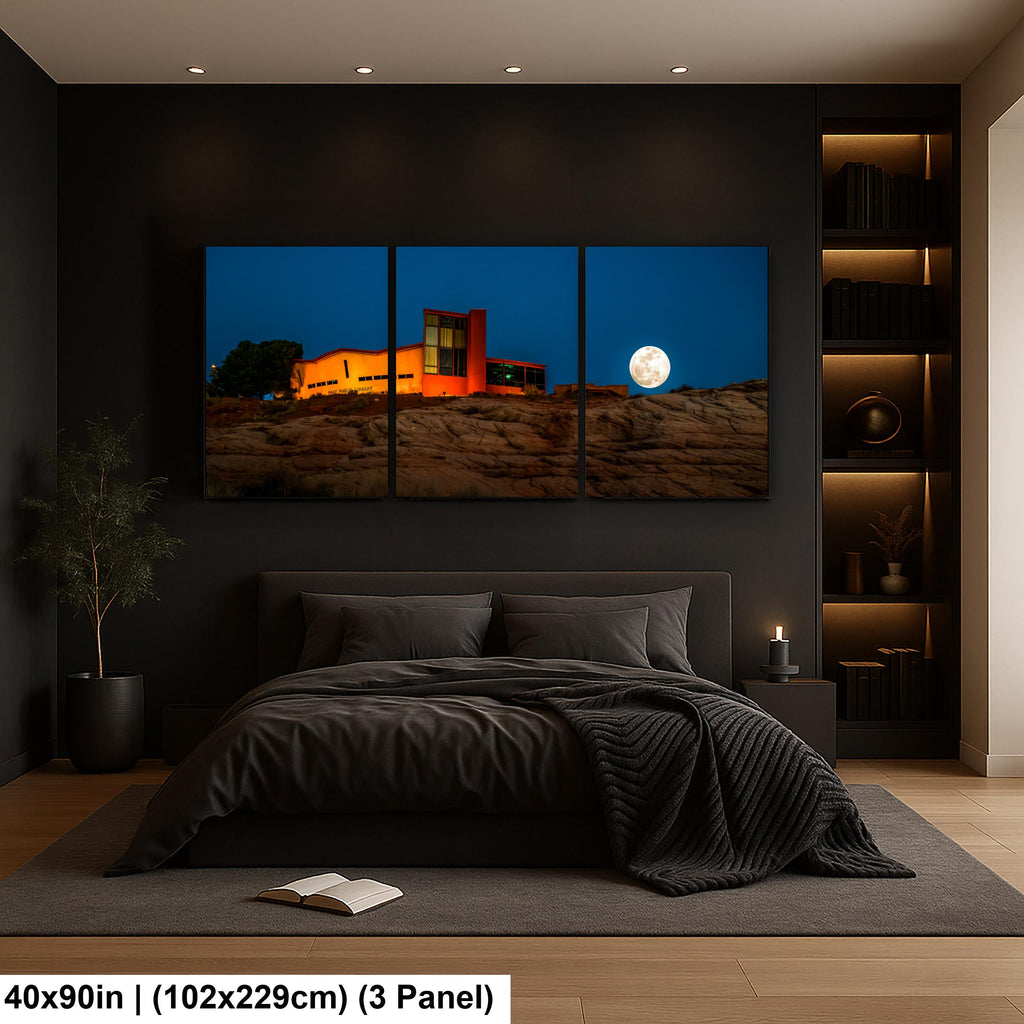Full Moon Over Page Public Library Arizona Photography Print, Horseshoe Bend Area Moonrise, Modern Architecture Landscape