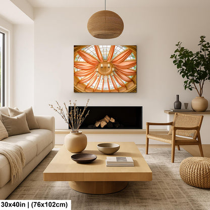 Golden Draped Glass Dome Ceiling - Elegant Interior Architecture Photography Print