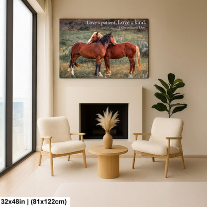 1 Corinthians 13:4 Love Is Patient Love Is Kind Bible Quote, Wild Horses Photography Print, Christian Wall Decor