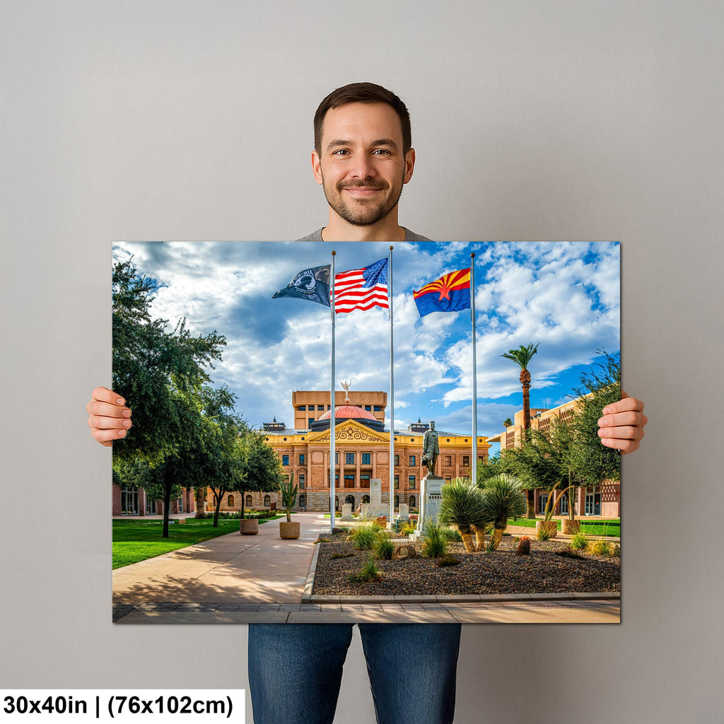 Arizona State Capitol with Flags Photography Print, Phoenix Arizona Government Building, Southwestern Architecture