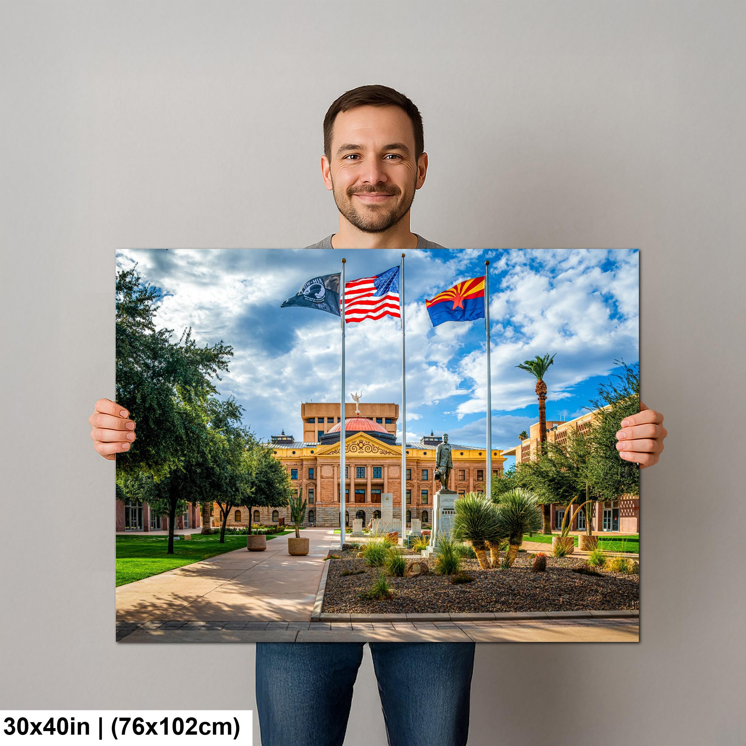 Arizona State Capitol with Flags Photography Print, Phoenix Arizona Government Building, Southwestern Architecture