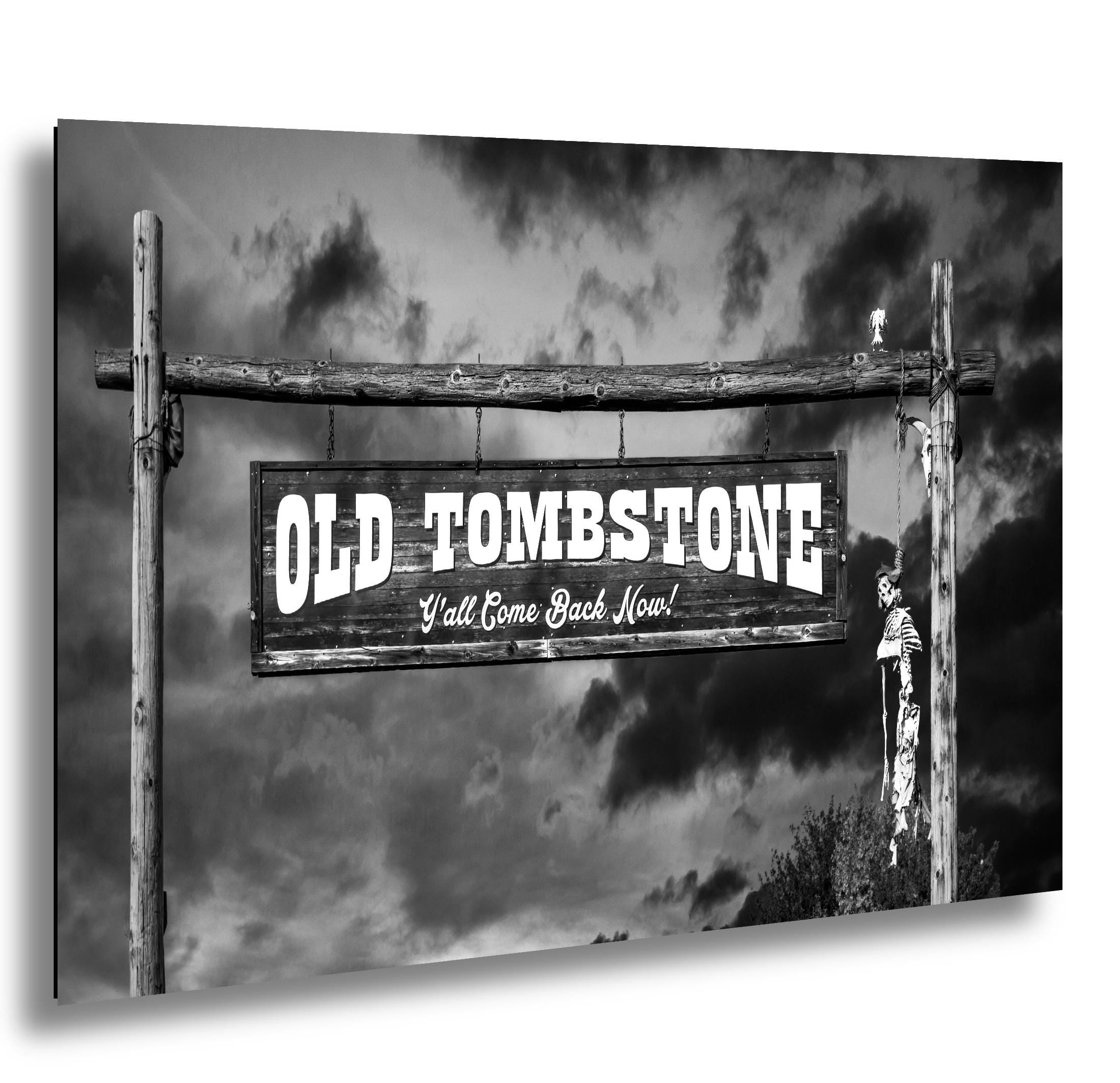 Old Tombstone Sign Photography Print Wall Art Black and White, Wild West Entrance Landmark Arizona