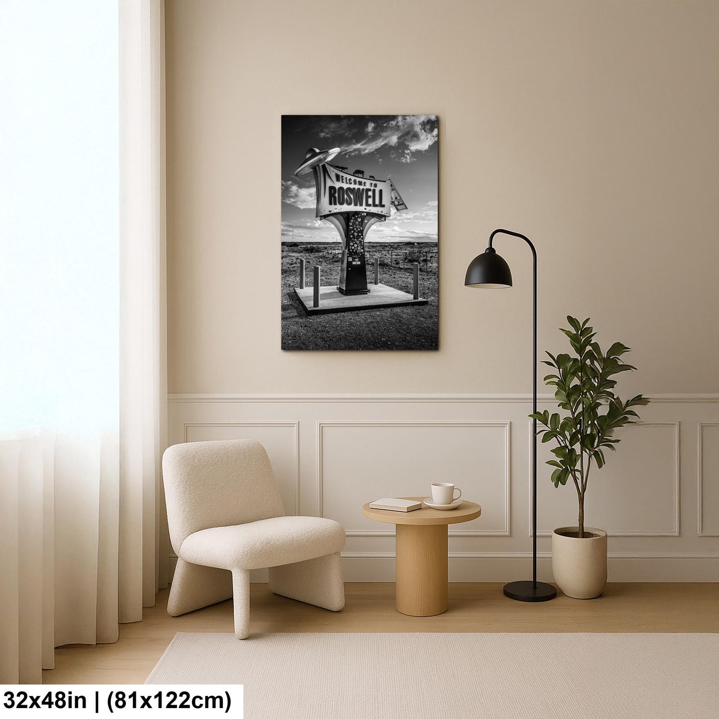Black and White Roswell New Mexico Welcome Sign Wall Art Print UFO Alien Souvenir