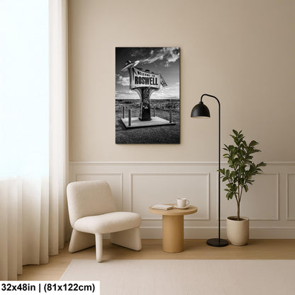 Black and White Roswell New Mexico Welcome Sign Wall Art Print UFO Alien Souvenir