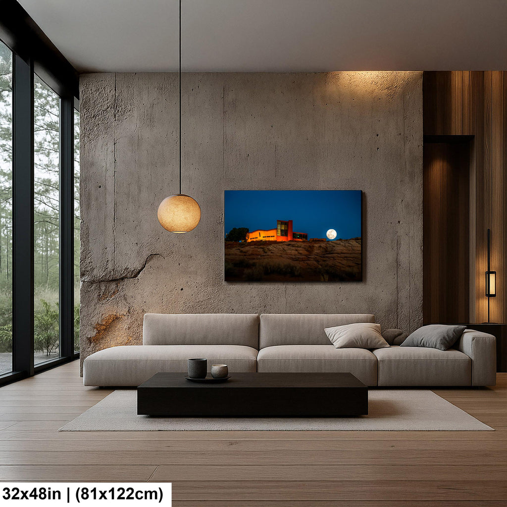Full Moon Over Page Public Library Arizona Photography Print, Horseshoe Bend Area Moonrise, Modern Architecture Landscape