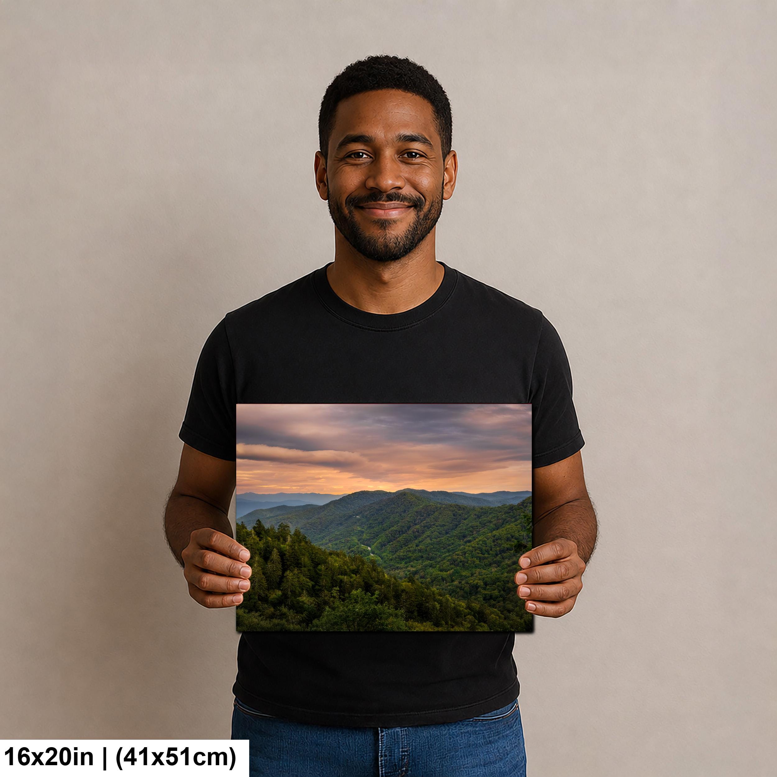 Great Smoky Mountains Golden Sunset Photography Print, Tennessee North Carolina Border, Layered Blue Ridge Wall Art