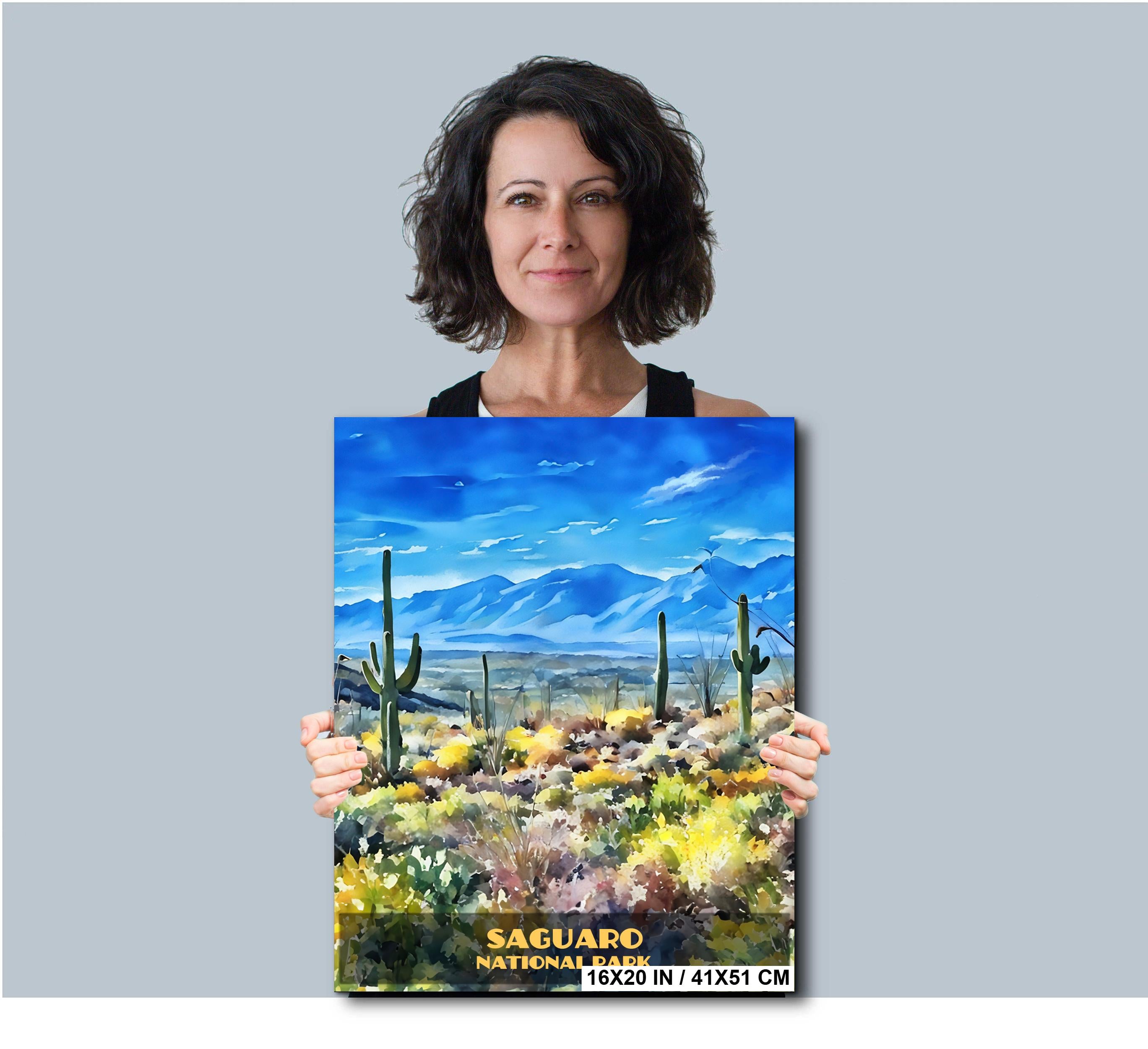Saguaro National Park: Watercolor Style Cactus, Sonoran Desert Photography Wall Art