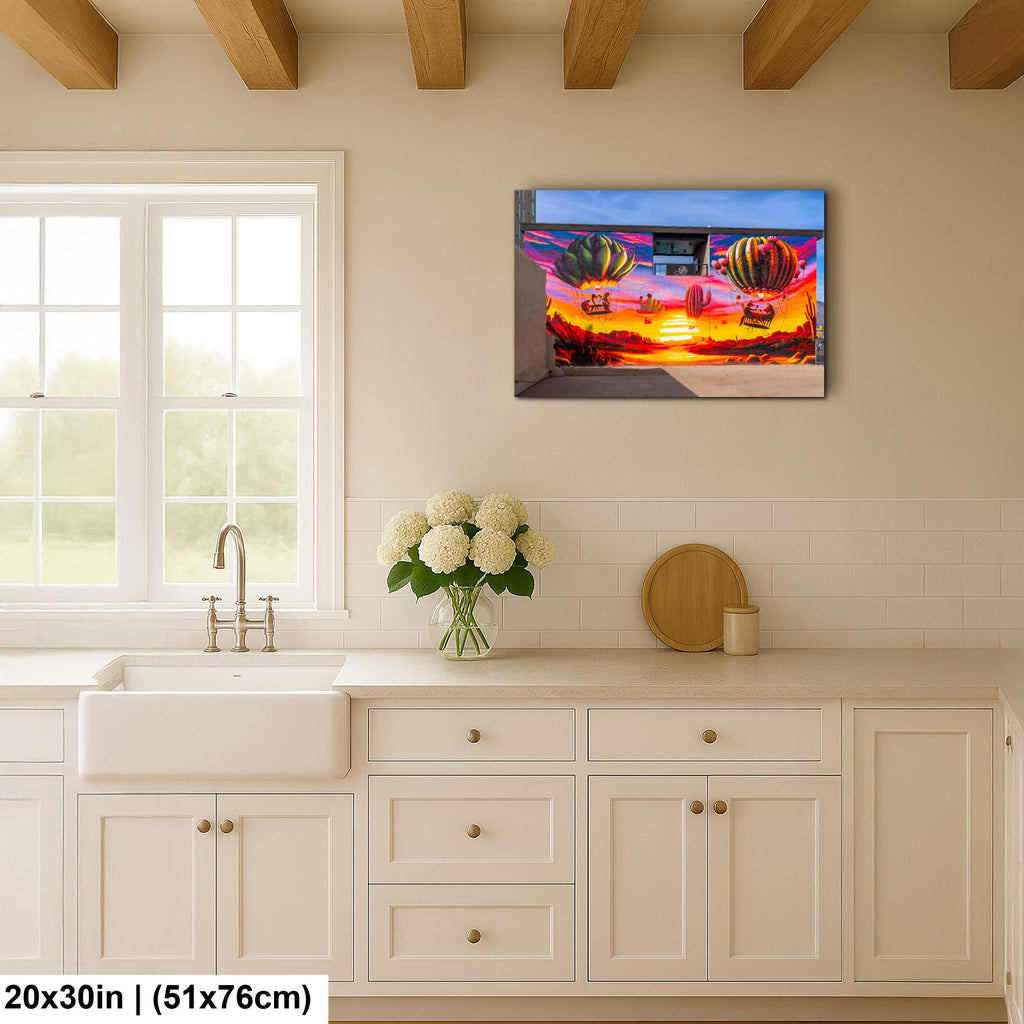 Tucson Mural - Surreal Desert Mural With Floating Cactus Balloons, Photography Print Wall Art
