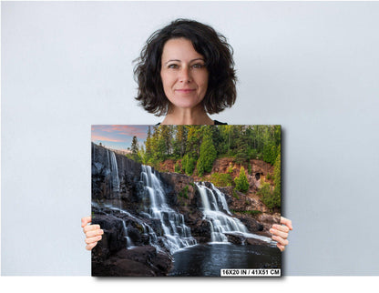 Gooseberry Falls Multi‑Tier Waterfall Minnesota State Park Wall Art Photography Print, Long Exposure North Shore Landscape Aluminum Metal