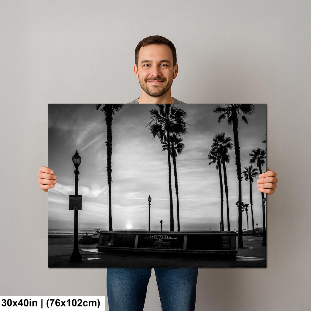 Palm Silhouettes: Pier Plaza Huntington Beach California Photo Wall Art