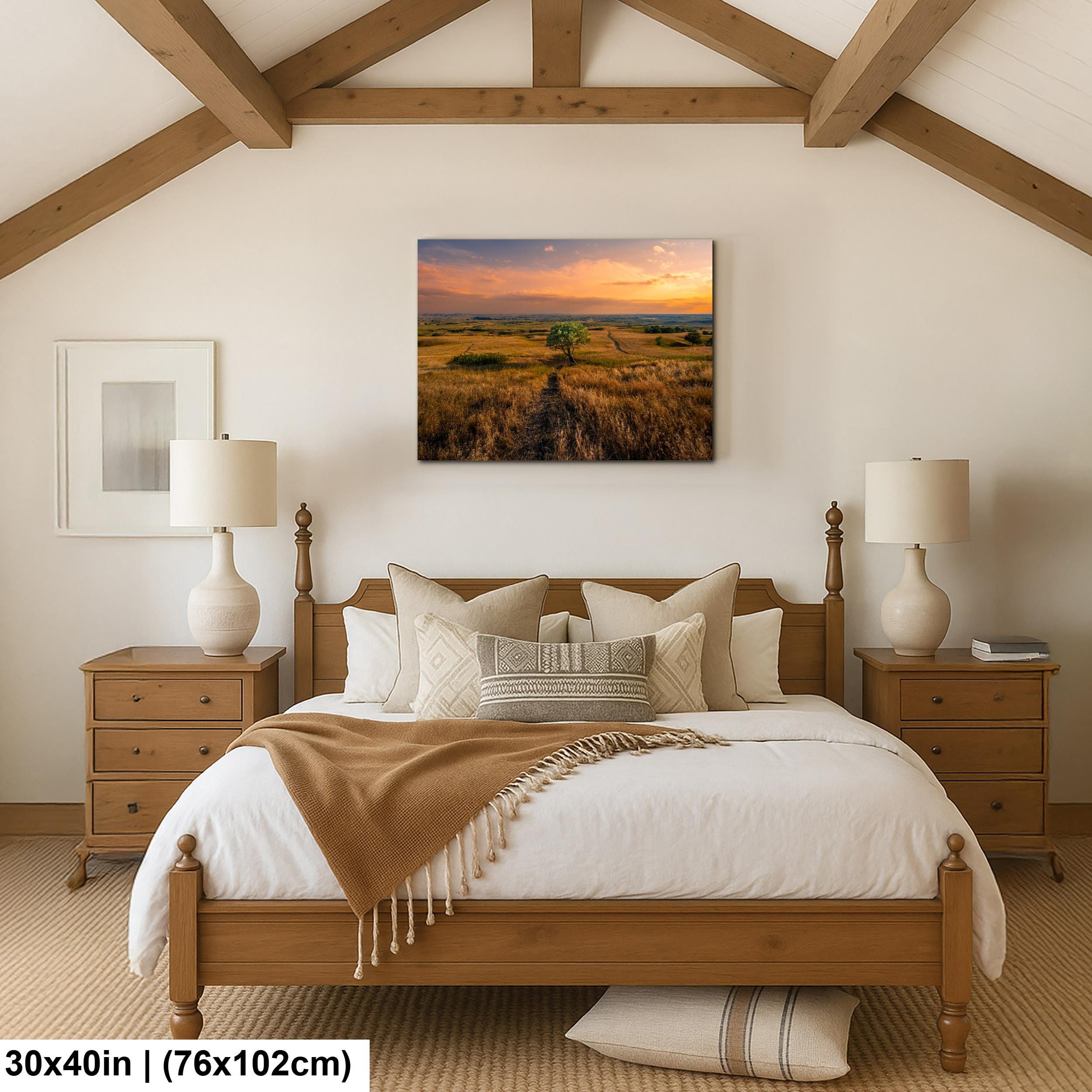 Golden Prairie Tree Badlands National Park South Dakota Photography Print, Western Landscape Wall Art, Sunset Home Decor