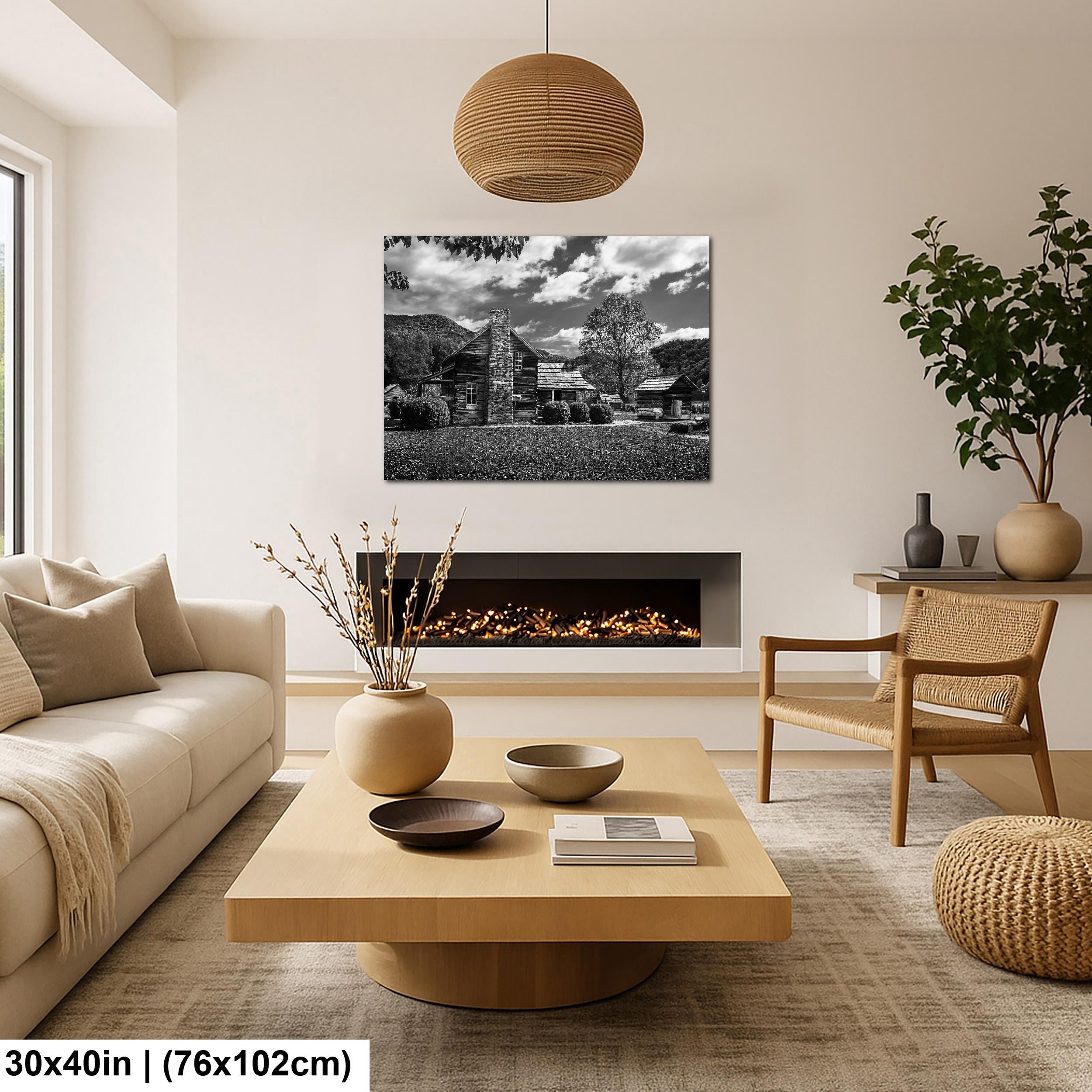 Appalachian Pioneer Homestead Black and White Photography Print, Great Smoky Mountains National Park Tennessee North Carolina