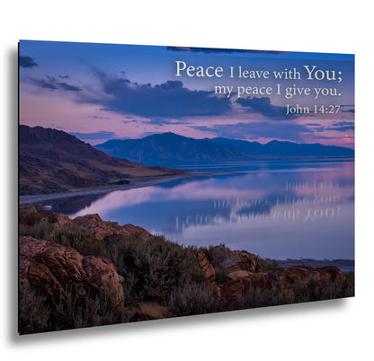 John 14:27 Peace I Leave with You, Sunset Lake Photography Print, Christian Scripture Bible Verse Wall Decor for Home or Office