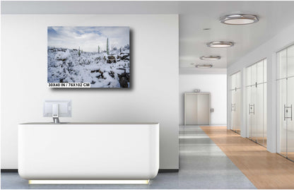 Saguaro Cactus Wall Art – Snowy Desert Photography | Winter Cactus Print Decor