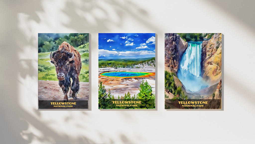 Yellowstone National Park Poster: Calcite Springs Watercolor-Style Photography Wall Art