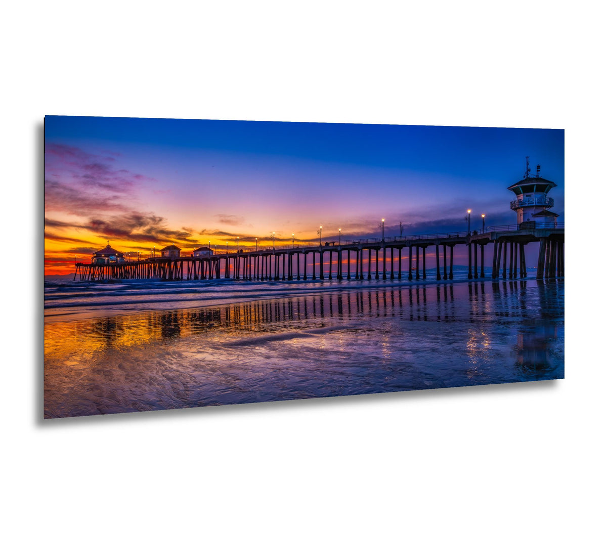Pier at Dusk: Huntington Beach California Ocean Sunset Photography Wall Art