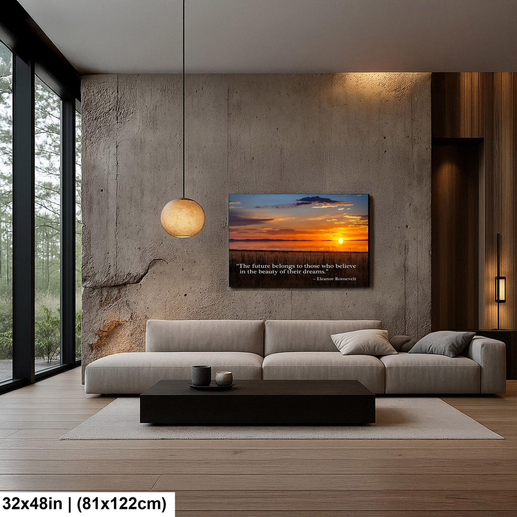Sunset Lake Landscape Print with Eleanor Roosevelt Quote Wall Art