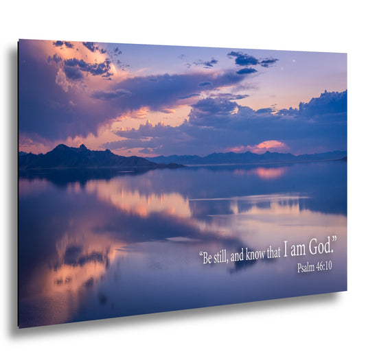 Psalm 46:10 Be Still and Know That I Am God, Sunset Lake Photography Print, Christian Scripture Wall Decor