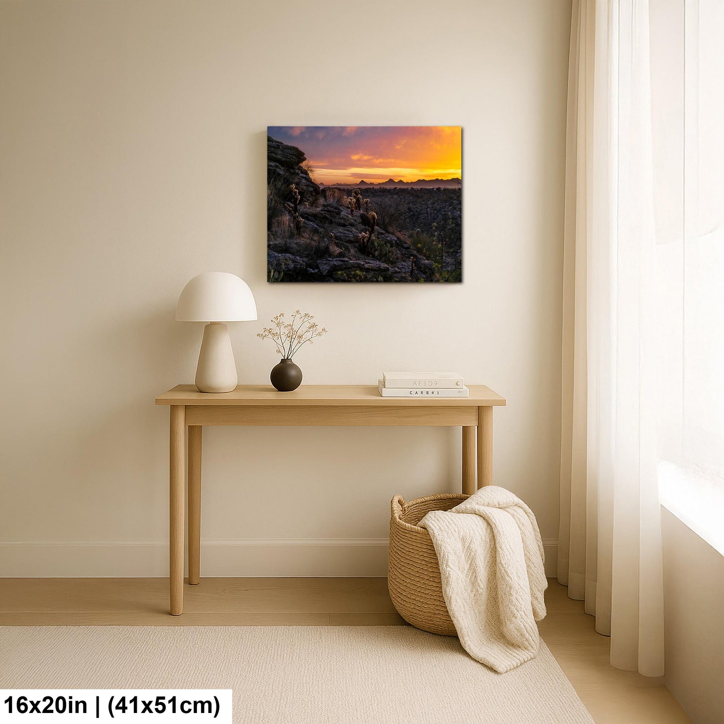 Sonoran Desert Sunset with Cholla and Saguaros - Casa Grande Arizona Photography Print