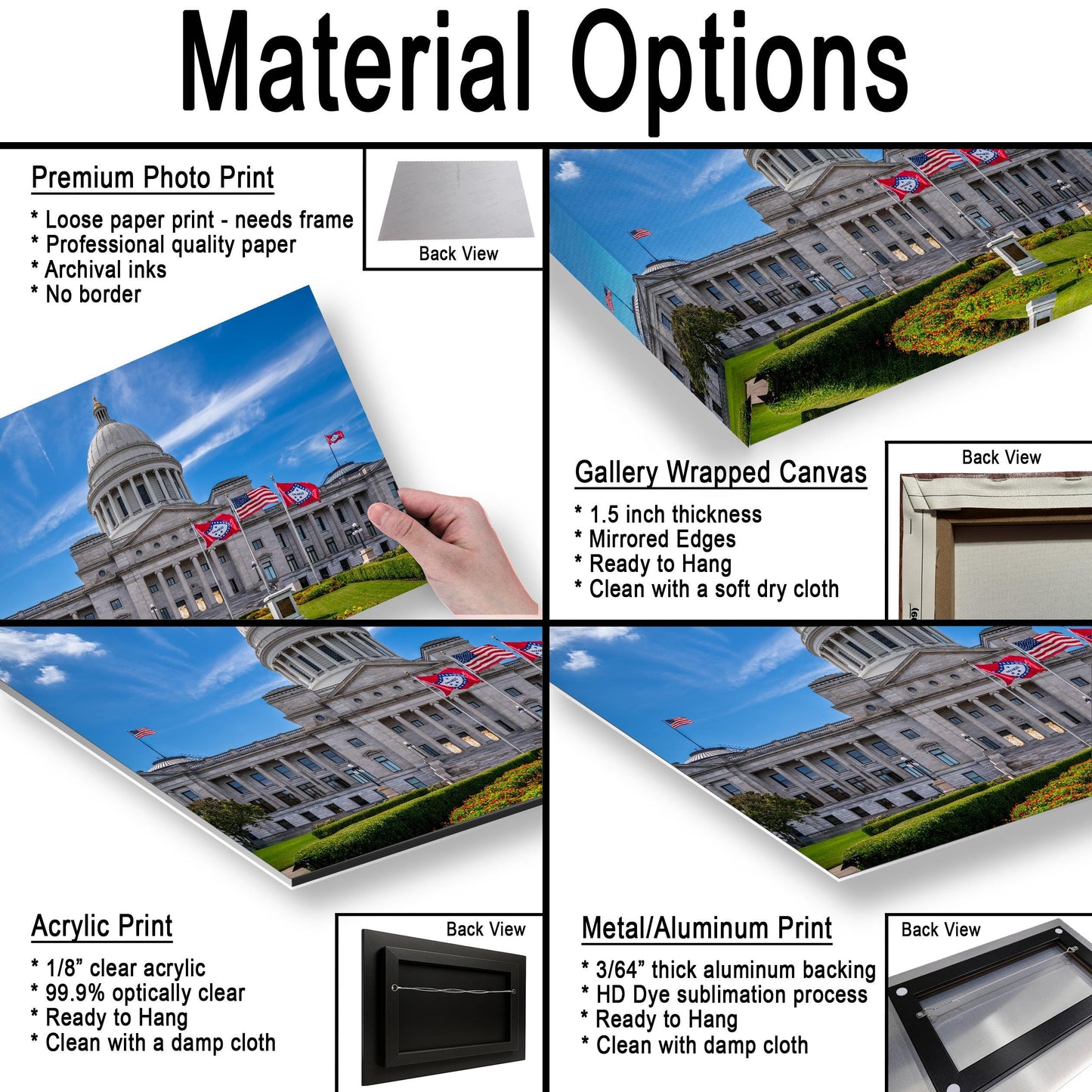 Arkansas State Capitol with Flags, Little Rock Arkansas, Photography Print Wall Art