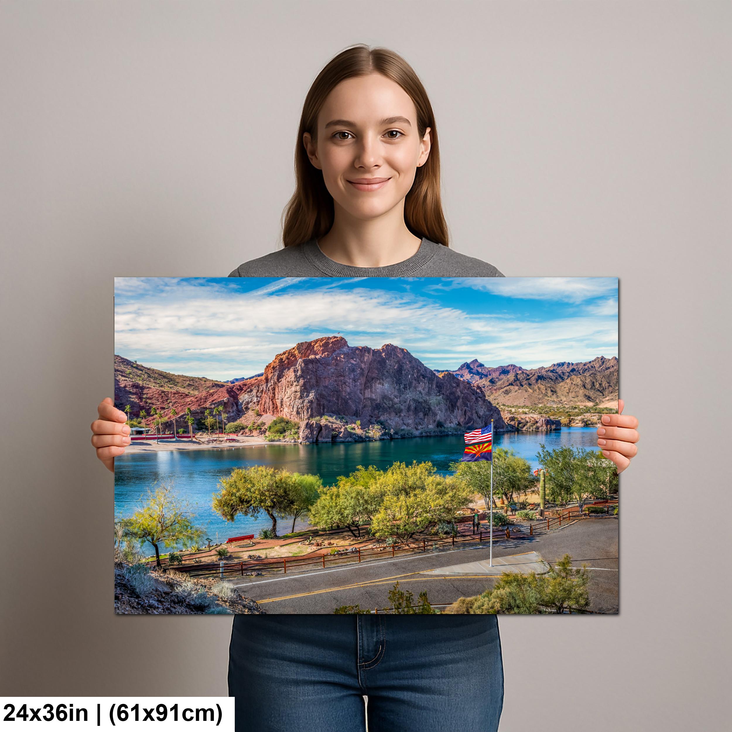 Colorado River at Parker Arizona Photography Print, Quartzsite Desert Landscape, Arizona Flag, Mountain Lake Wall Art