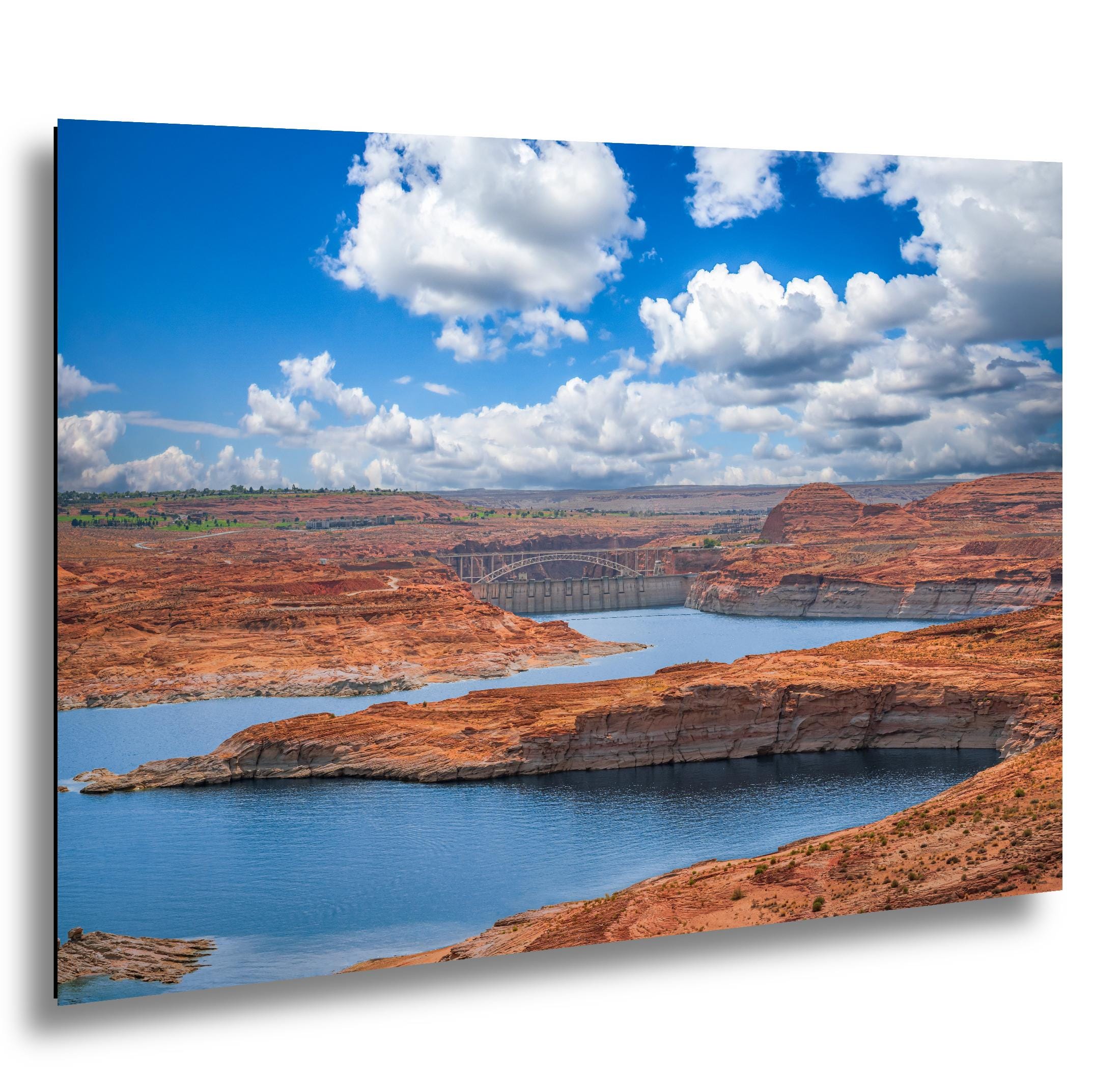 Glen Canyon Dam Over Lake Powell Photography Print, Page Arizona Wall Art, Southwest Landscape, Blue Water Red Rock Decor