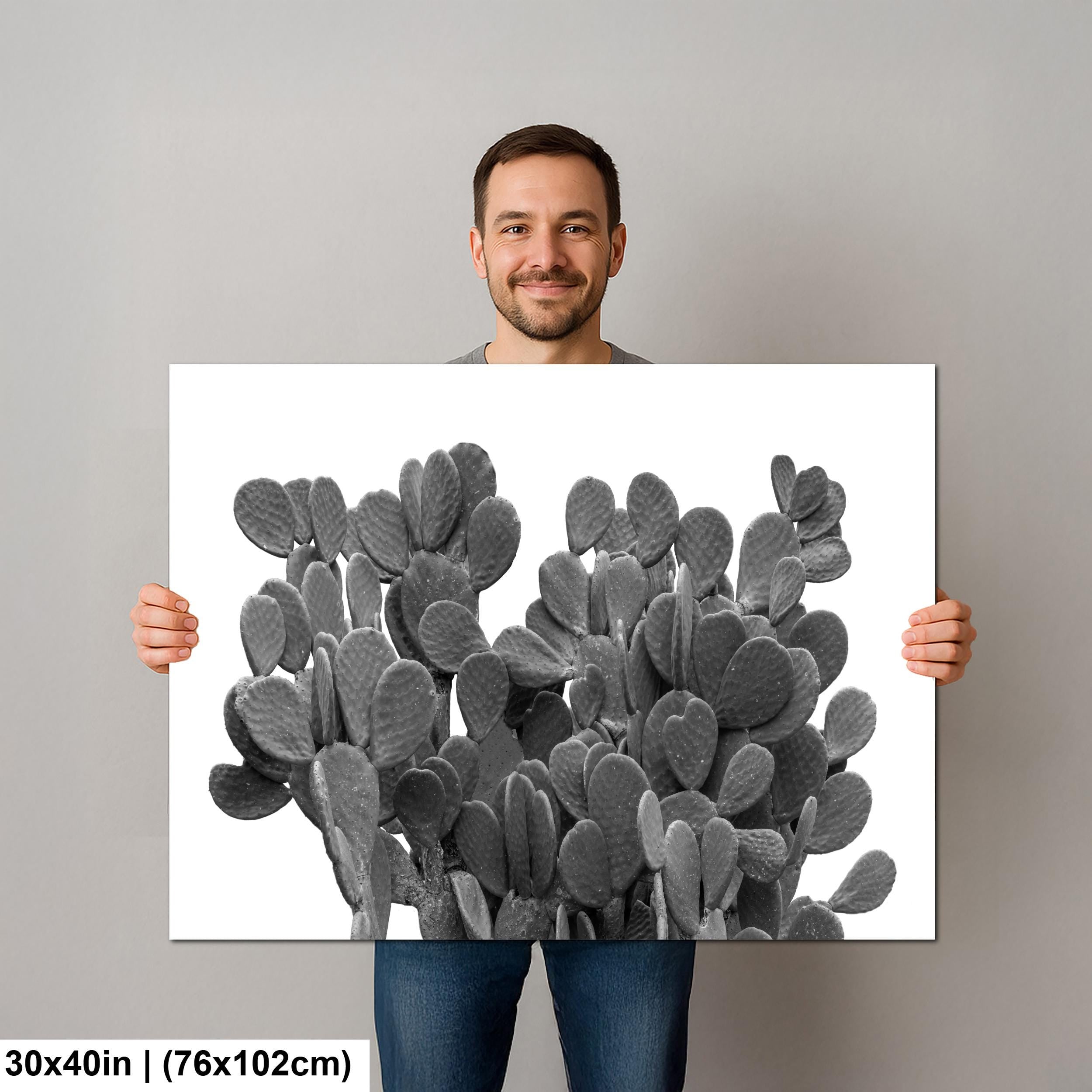Black and White Bunny Ear Cactus Modern Desert Photography Wall Art