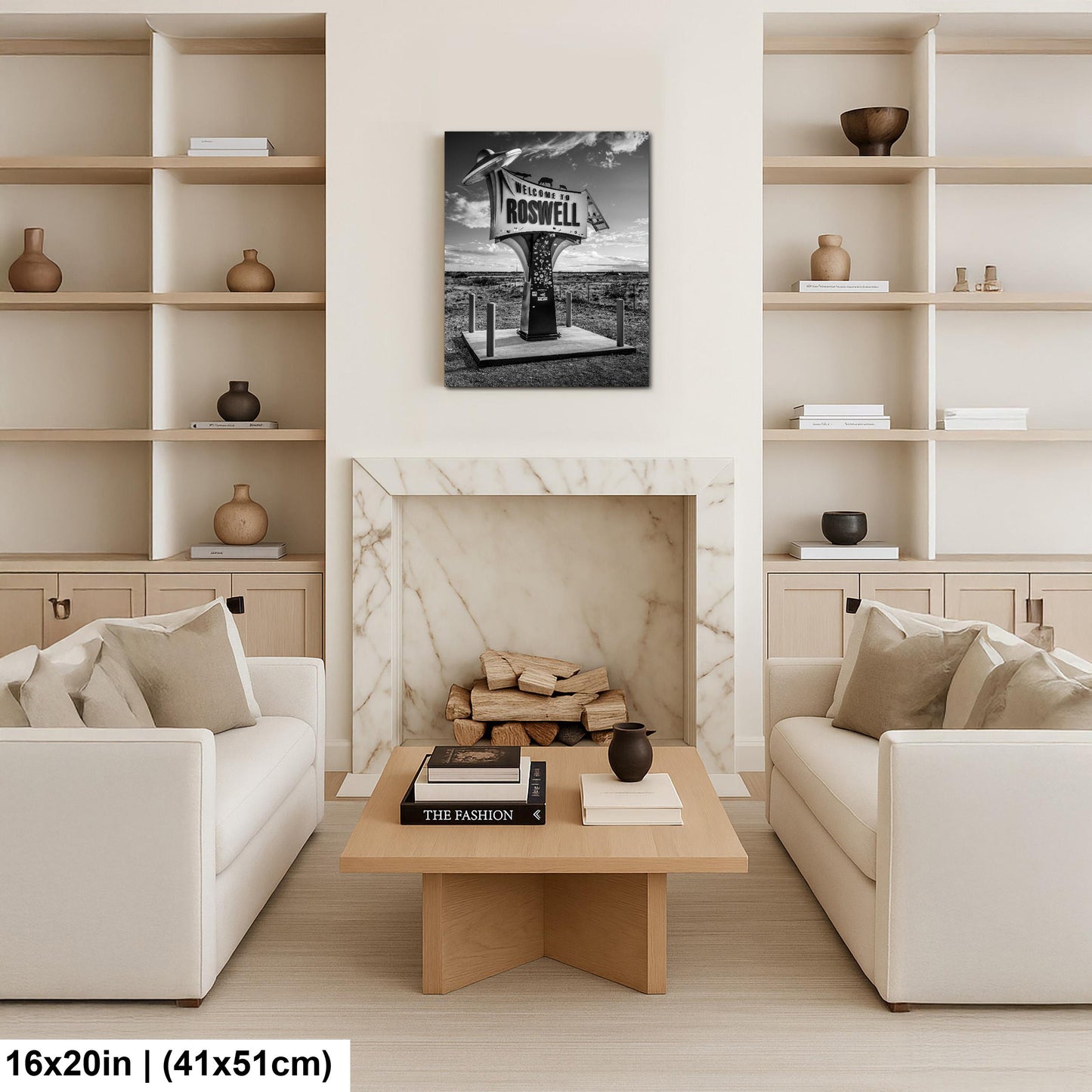 Black and White Roswell New Mexico Welcome Sign Wall Art Print UFO Alien Souvenir