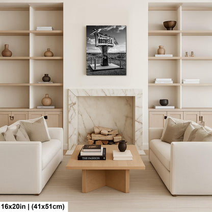 Black and White Roswell New Mexico Welcome Sign Wall Art Print UFO Alien Souvenir
