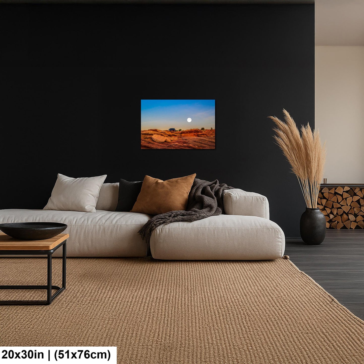 Moonrise Over Red Slickrock with Jeep, Page Arizona Photography Print