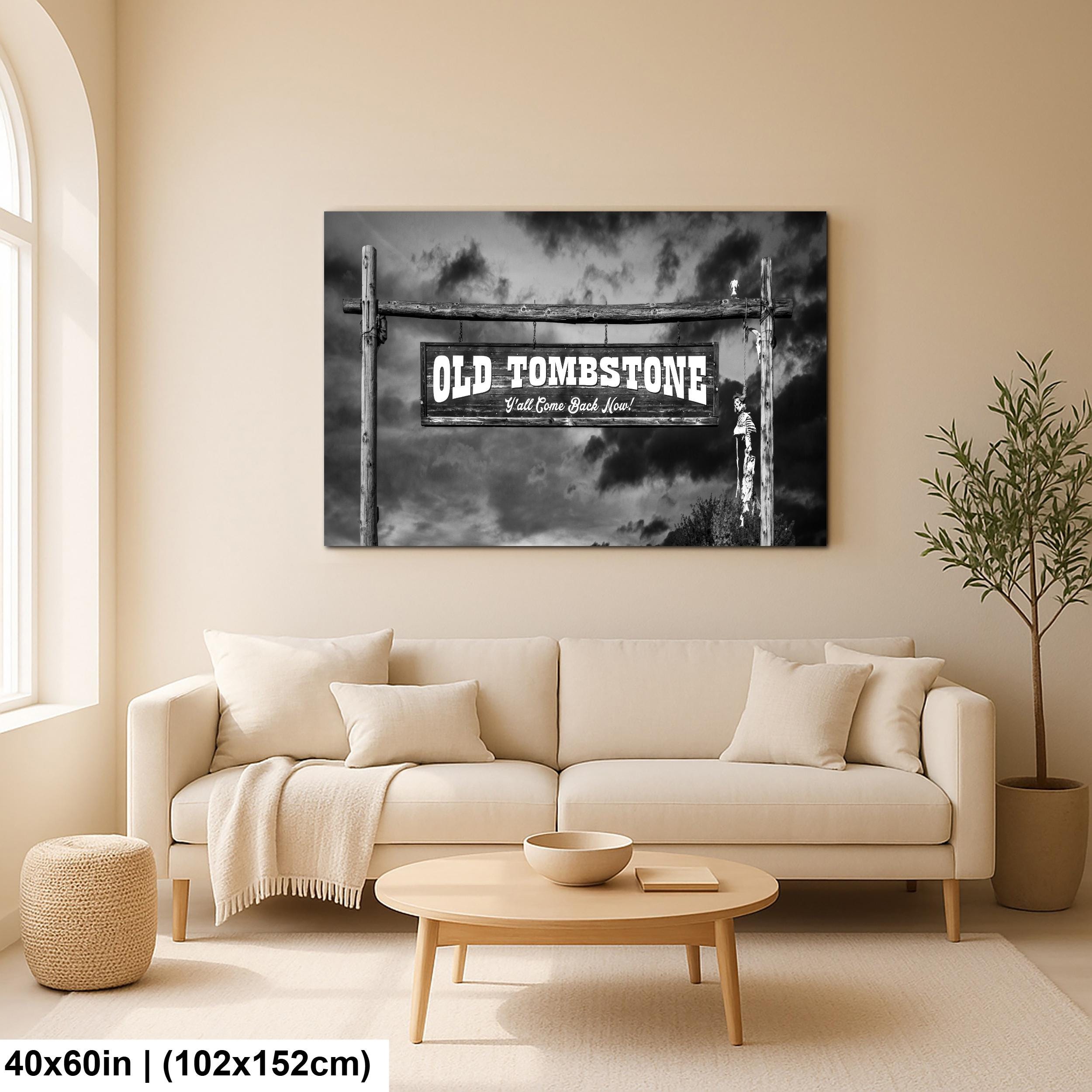 Old Tombstone Sign Photography Print Wall Art Black and White, Wild West Entrance Landmark Arizona