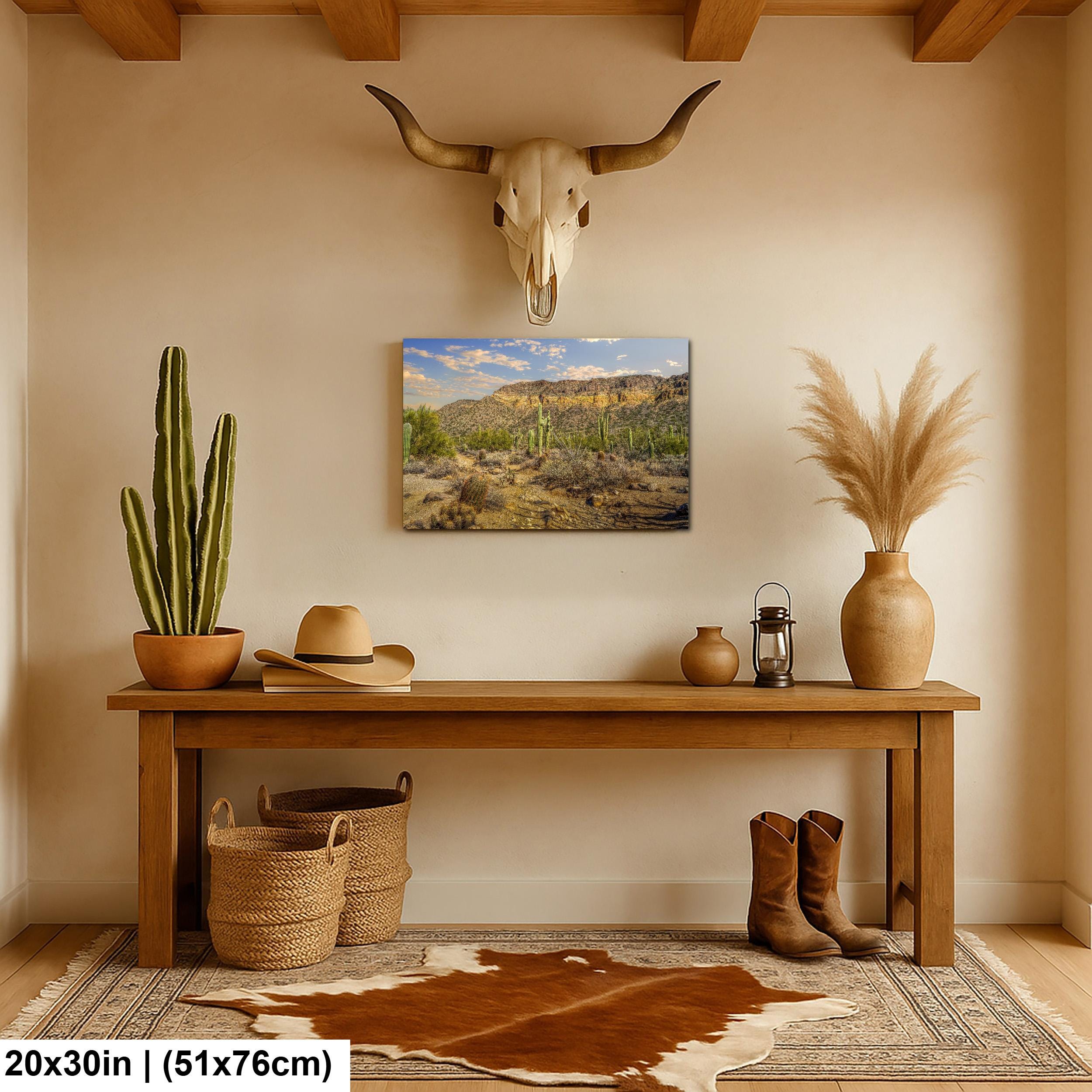 Sonoran Desert Saguaros and Mountain Ridge Arizona Photography Print, Southwest Wall Art