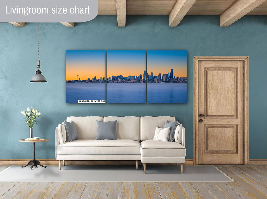 Seattle Skyline Golden Hour Print: Space Needle, Elliott Bay Wall Art