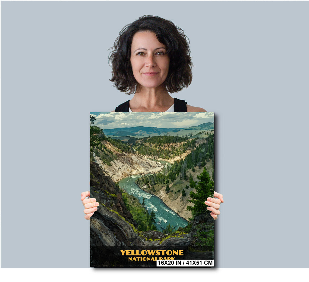 Yellowstone National Park Poster: Calcite Springs Watercolor-Style Photography Wall Art