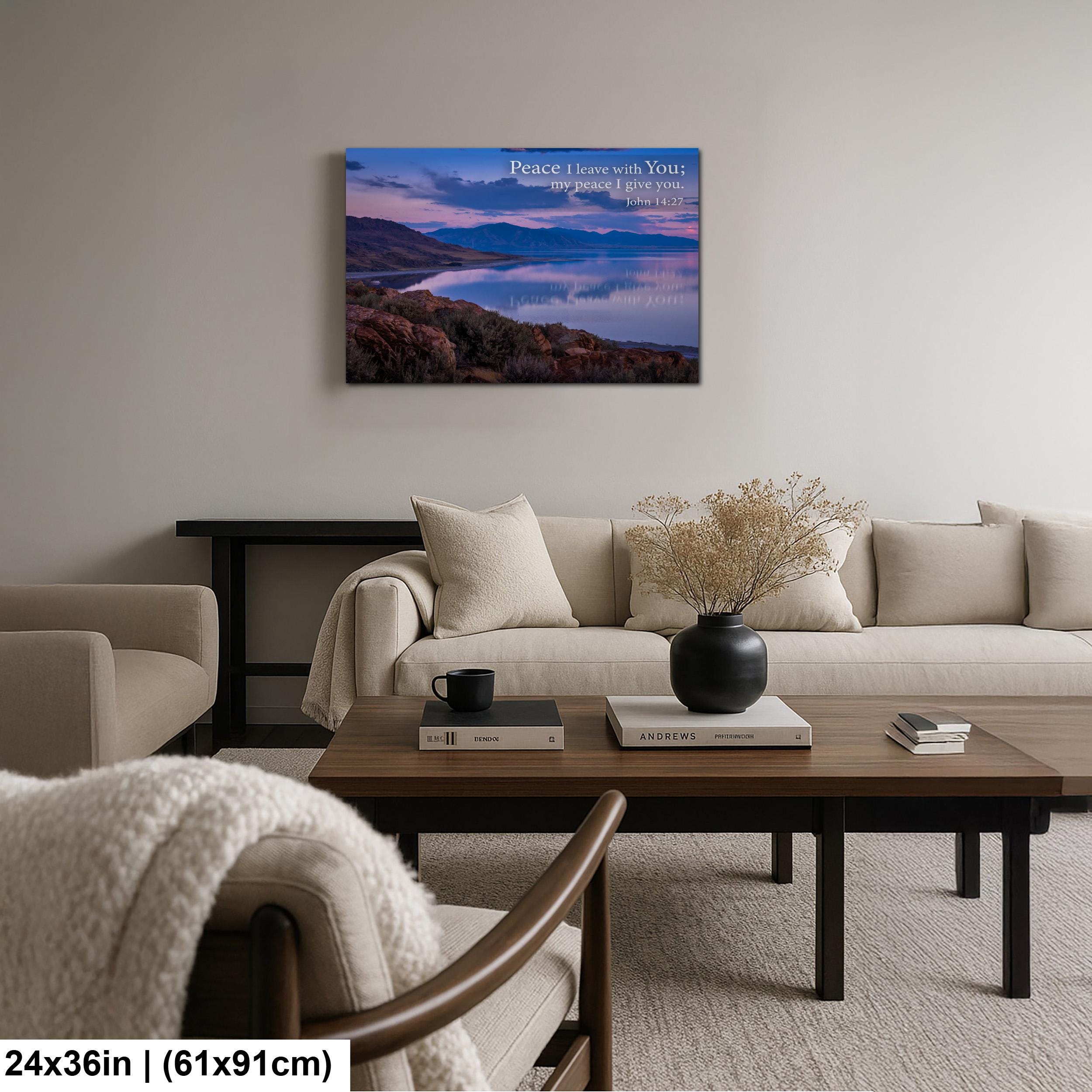 John 14:27 Peace I Leave with You, Sunset Lake Photography Print, Christian Scripture Bible Verse Wall Decor for Home or Office