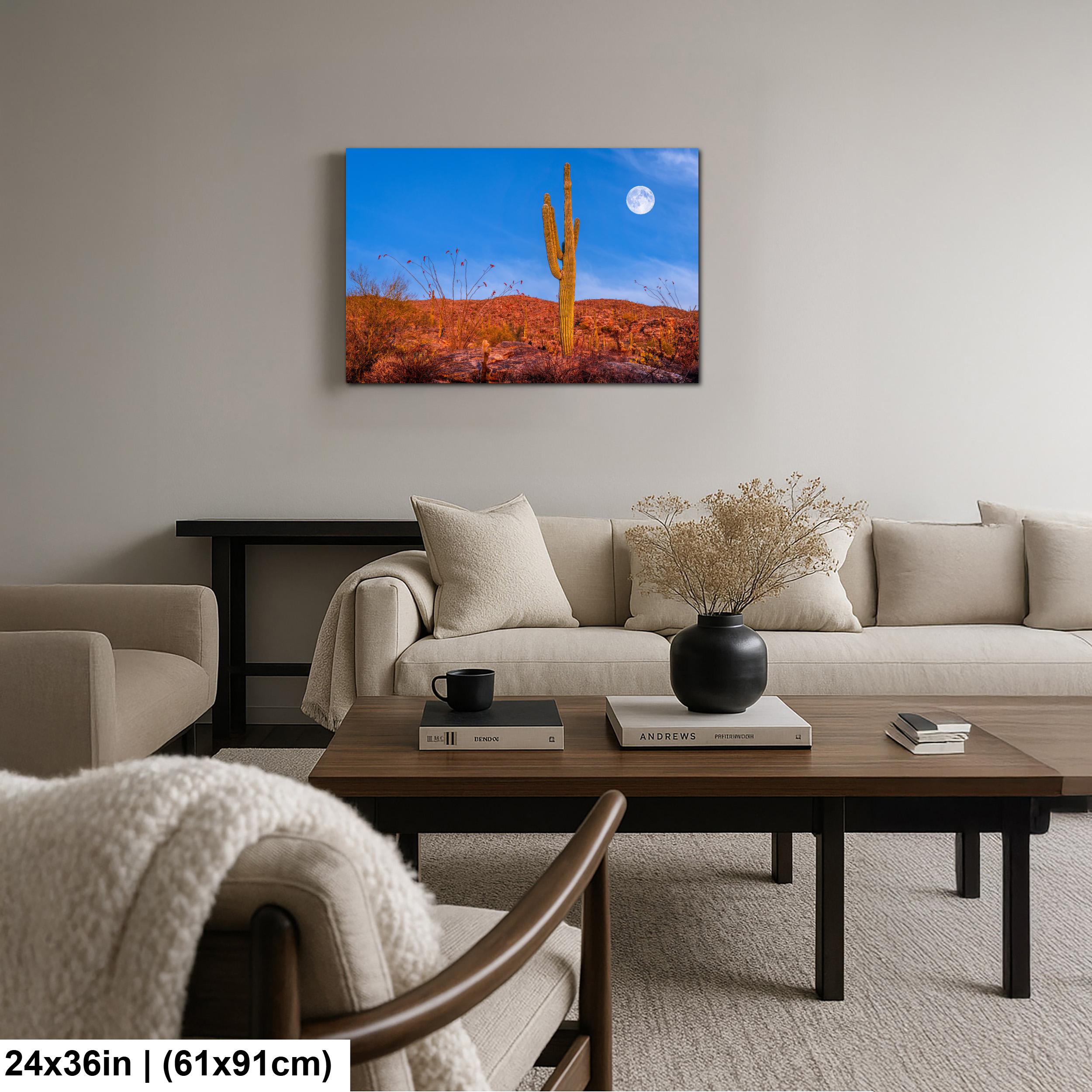 Sonoran Desert Full Moon with Saguaro Cactus Tucson Arizona Photography Print