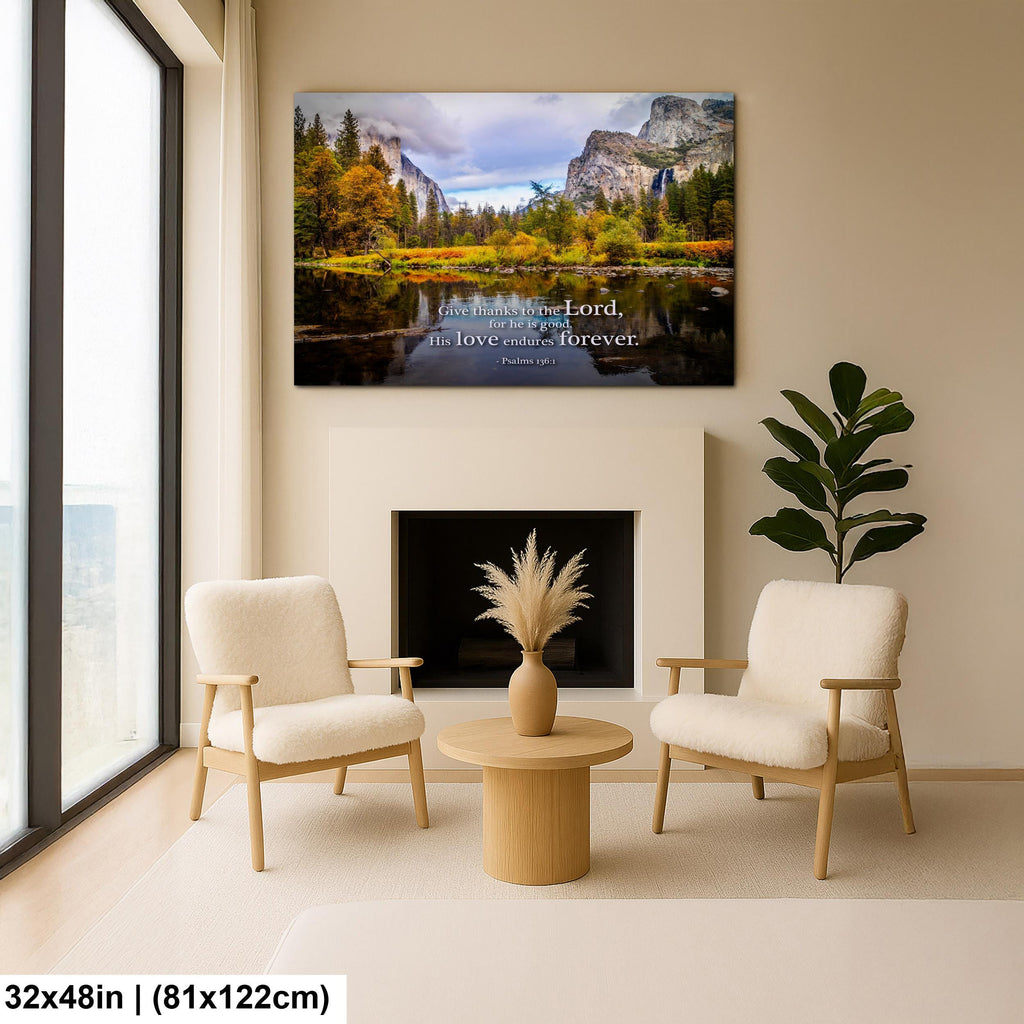 Christian Wall Art – Yosemite Photography Print | Psalm 136 Scripture Decor